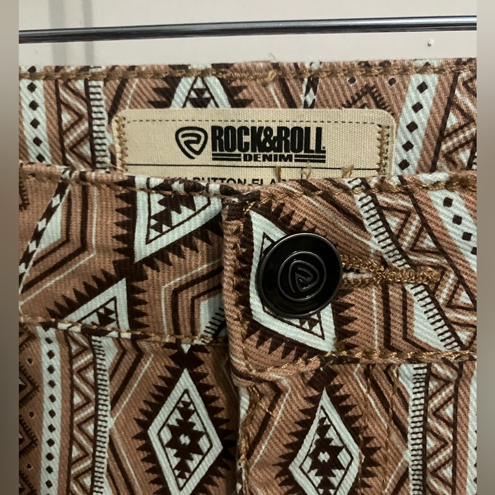 Rock & Roll-brown & teal Aztec print flare jeans - Picture 4 of 5
